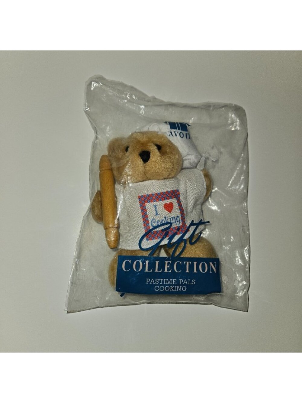 VTG Avon Small 5" Teddy Bear Plush I Love Cooking Pastime Pals Rolling Pin NOS